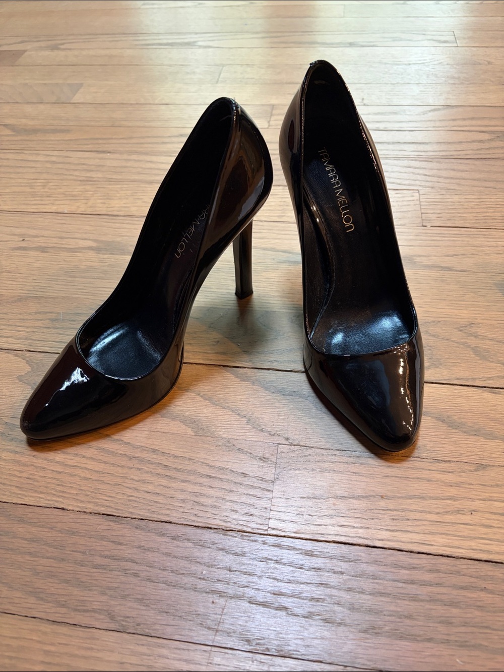 Tamara Mellon Black Patent Pointed-Toe Stiletto Pumps